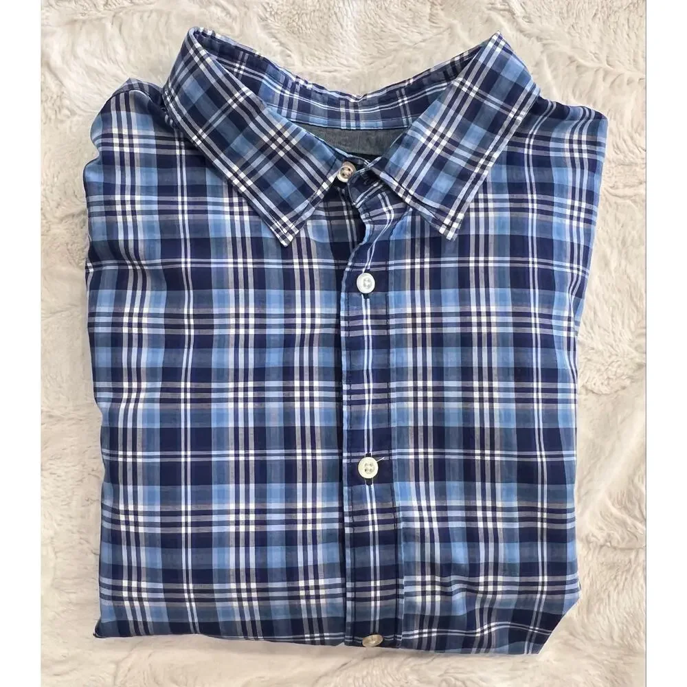 BANANA REPUBLIC Men's Button Down CAMDEN Dress Shirt XL Long Sleeve Plaid Blue